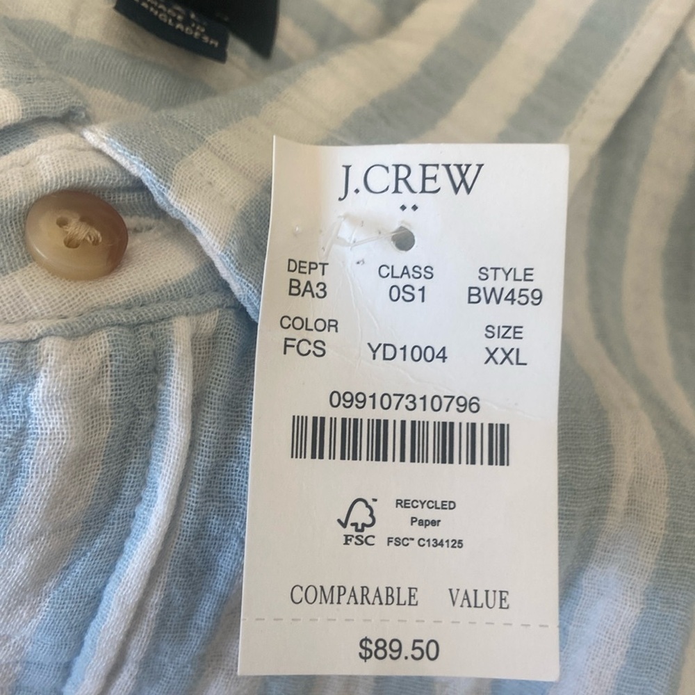 J. Crew Factory NWT Men’s Slim Short Sleeve 100% Cotton Gauze Shirt Size XXL - Picture 7 of 11